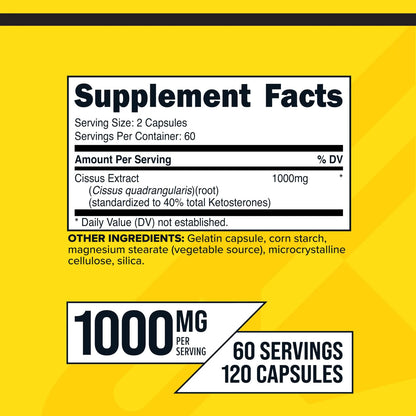 Extracto Cissus Quadrangularis 1000 Mg 120 Cápsulas Articulaciones Fuertes