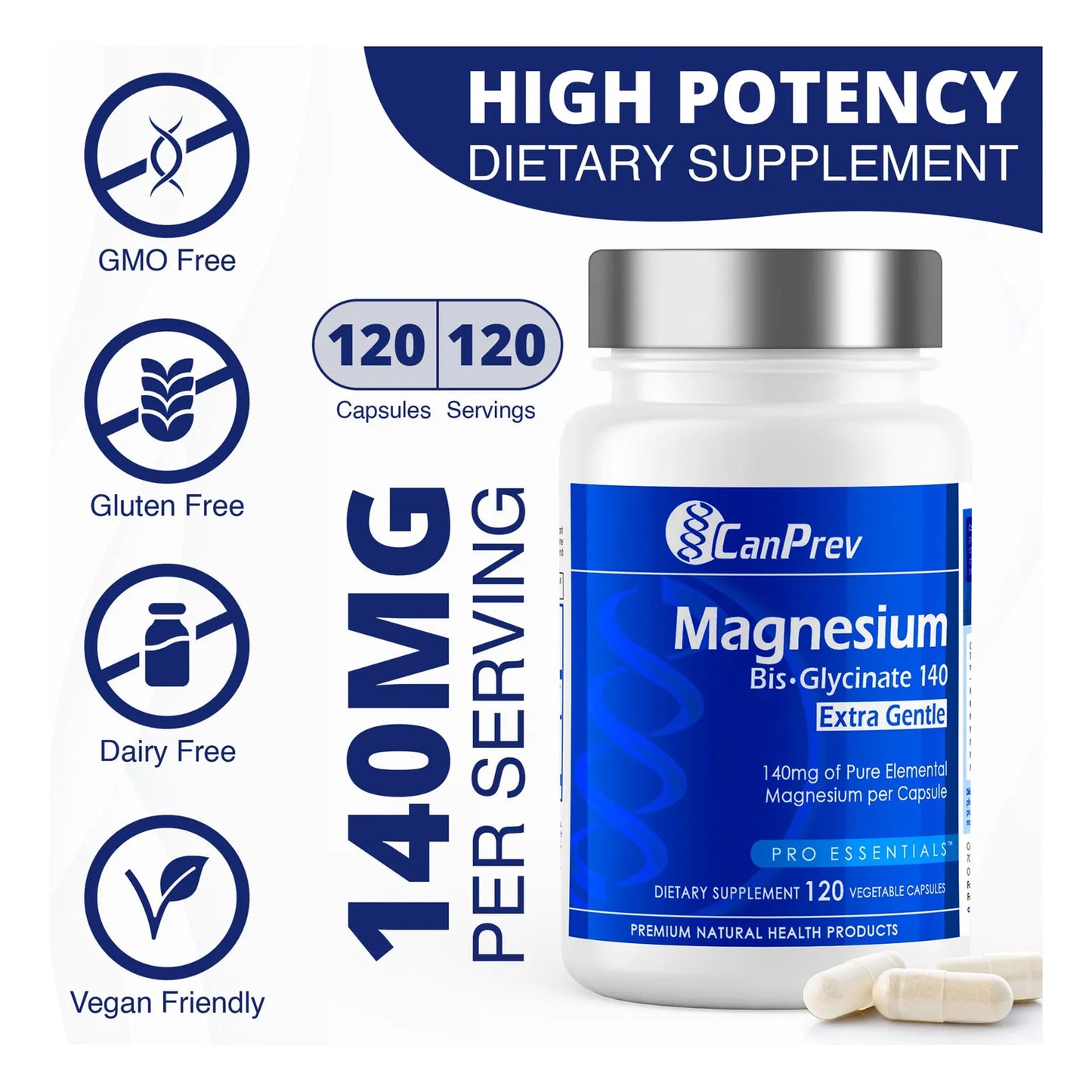 Bisglicinato De Magnesio 120 Capsulas 140 Mg Alta Biodisponibilidad