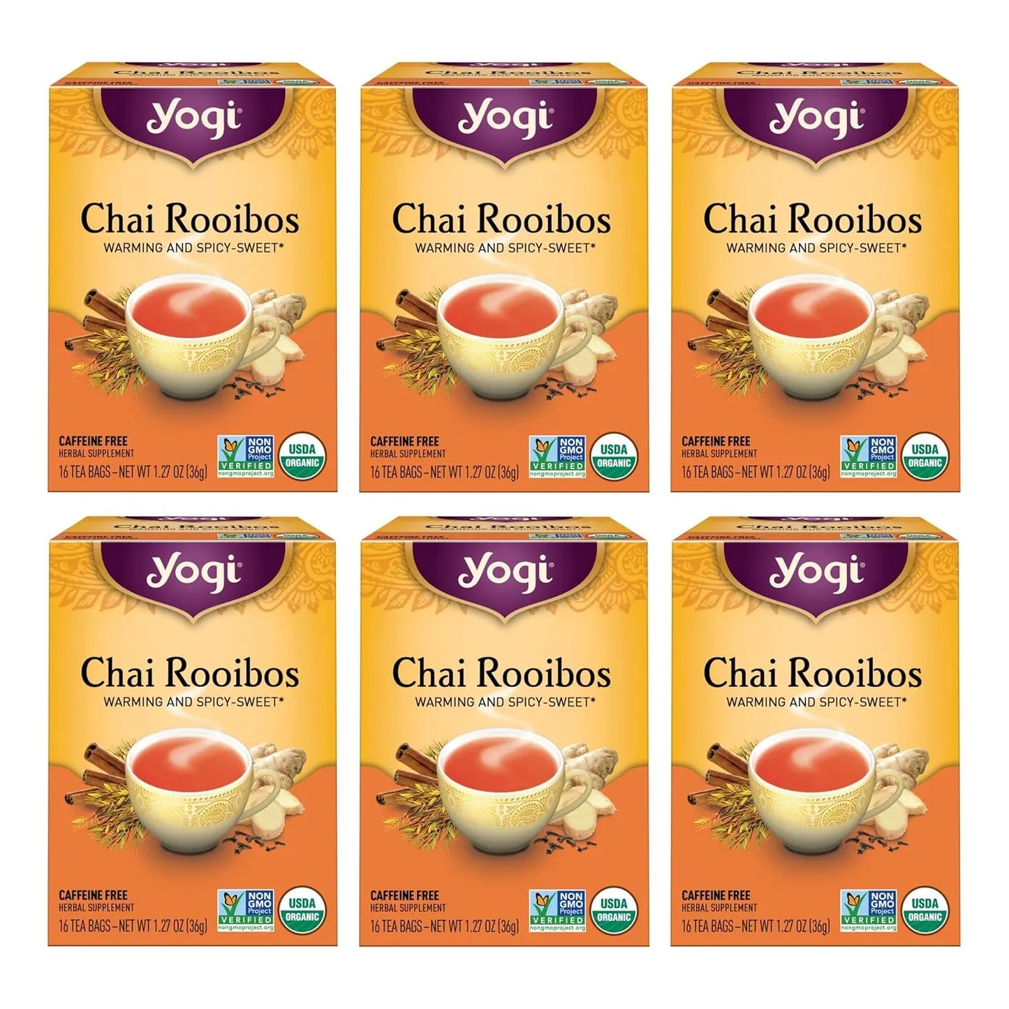 Infusion Chai Rooibos Dulce Picante Paquete De 6 Con 96 Bolsitas Organico