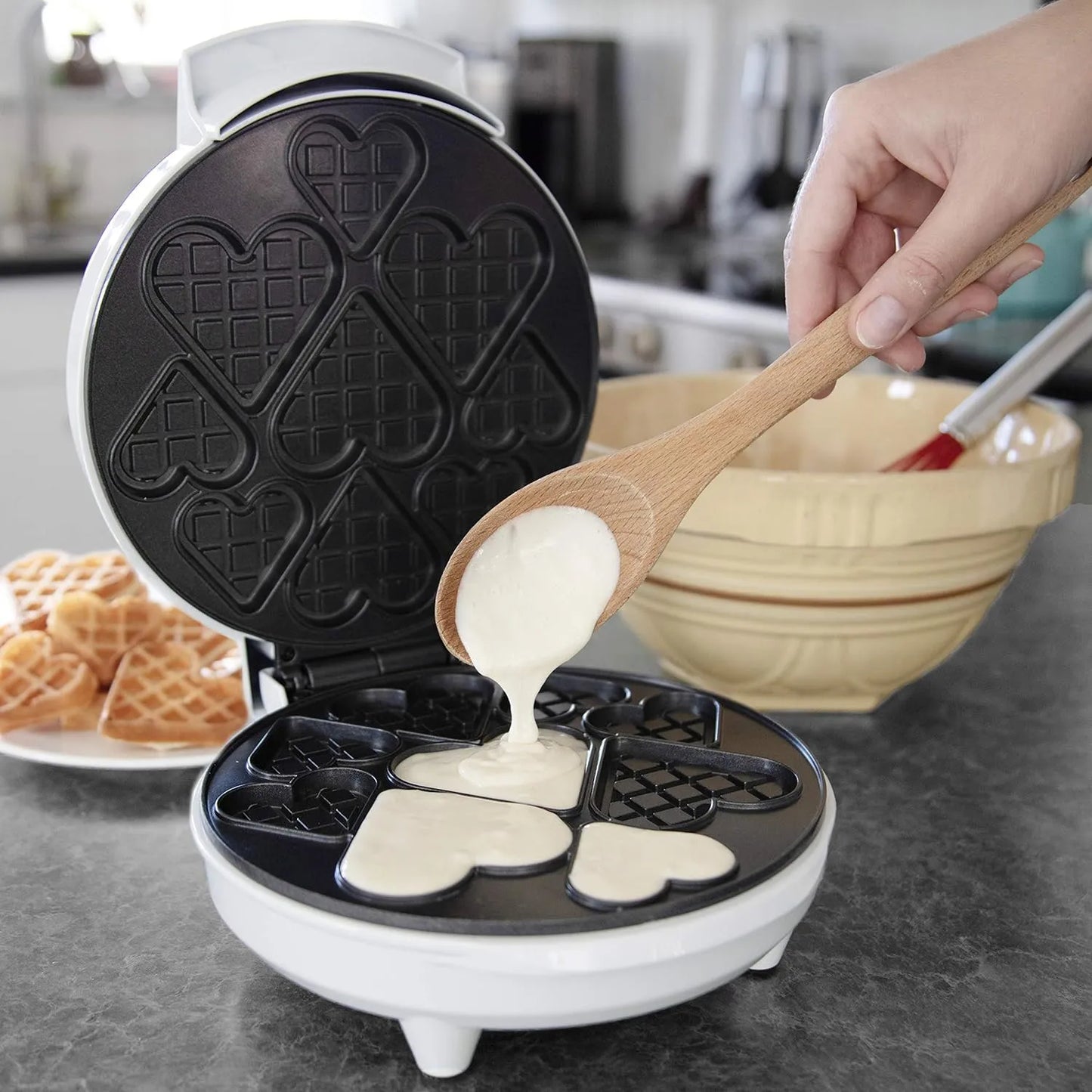 Mini Wafflera Corazones 9 Figuras Tamaños Surtidos Desayuno Regalo
