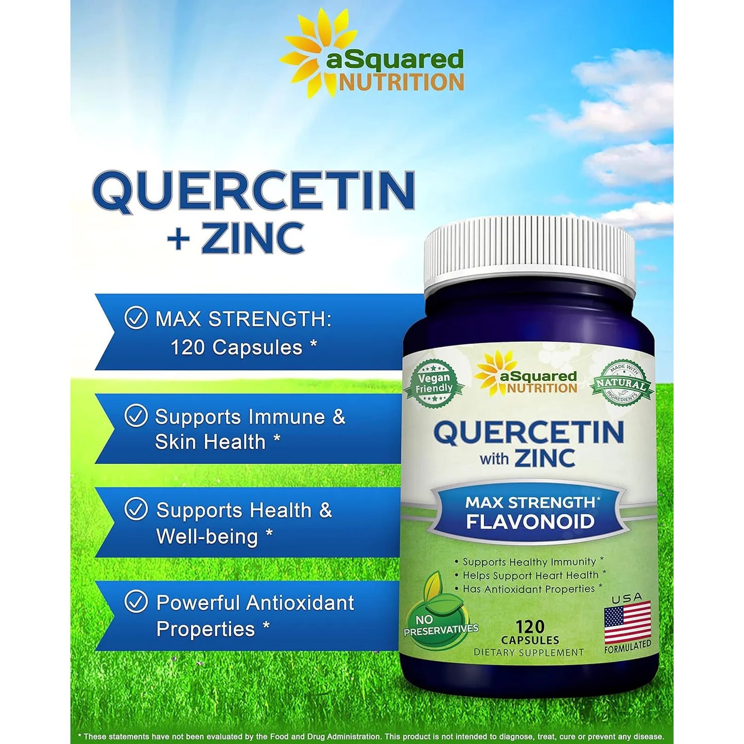 Quercetina 1000 Mg Con Zinc Y Saúco Negro 120 Cápsulas aSquared Nutrition Antioxidante E Inmunológico