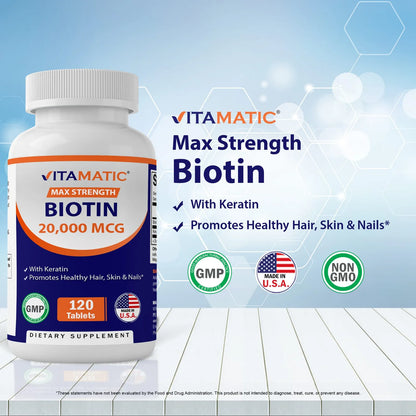 Biotina 20000 Mcg Con Queratina 100 Mg 120 Tabletas Cabello Piel Uñas