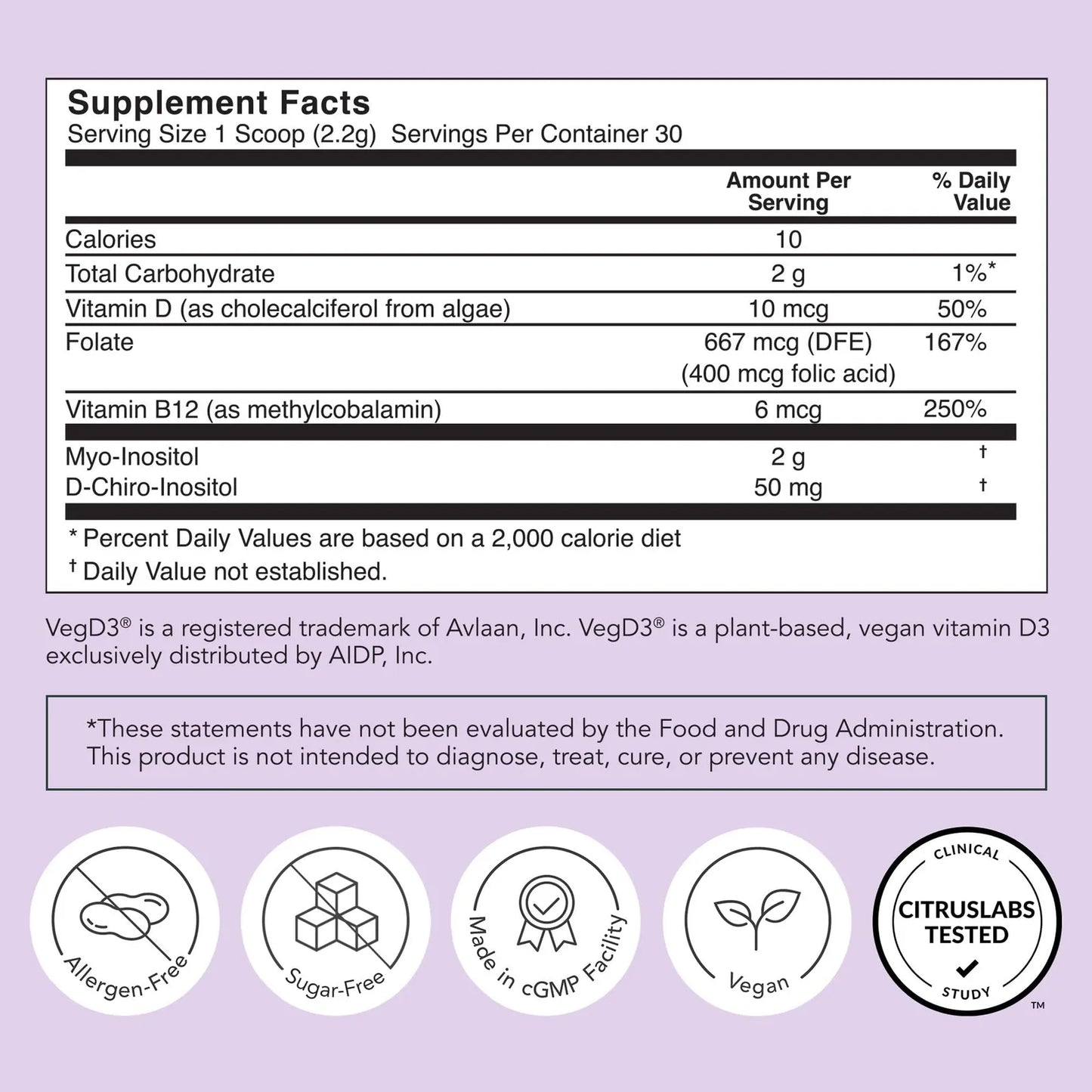 Polvo De Inositol Balance Hormonal Apoyo Función Ovárica Vegano 30 Porciones