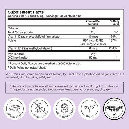 Polvo De Inositol Balance Hormonal Apoyo Función Ovárica Vegano 30 Porciones