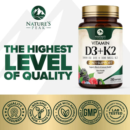 Vitamina D3 K2 5000 Ui 100 Mcg Capsulas Blandas Refuerzo Inmunologico Y Oseo
