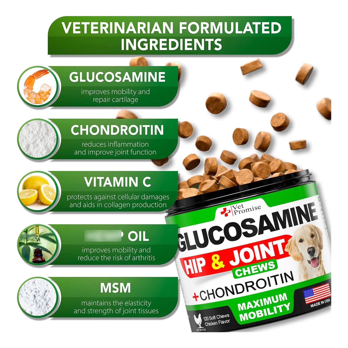 Suplemento Articular Glucosamina Condroitina MSM Para Perros 120 Masticables