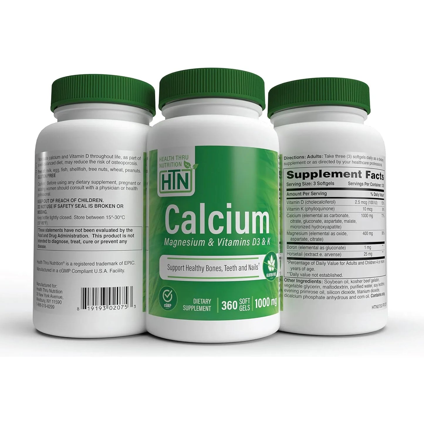 Suplemento De Calcio 1000 Mg Magnesio 400 Mg Con Vitamina D3 Y K 360 Capsulas
