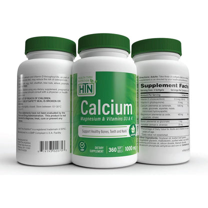 Suplemento De Calcio 1000 Mg Magnesio 400 Mg Con Vitamina D3 Y K 360 Capsulas