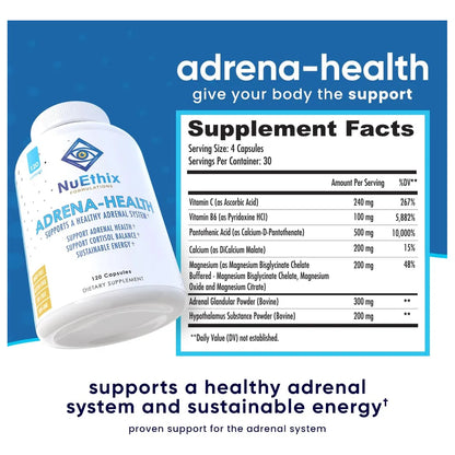 Adrena Health Suplemento Soporte Suprarrenal Energia Y Estado De Animo 120 Capsulas