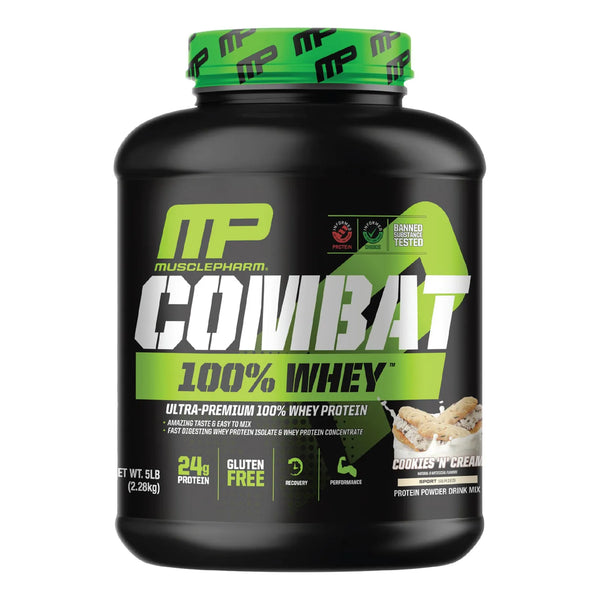 Proteina MusclePharm Combat 100 Whey Sabor Cookies N Cream Para Ganancia Muscular Y Recuperacion Rapida