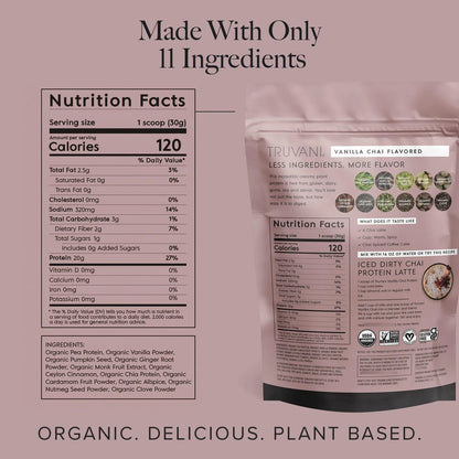 Proteína Vegana De Guisante En Polvo Sabor Vainilla Chai 20g Orgánica Keto Sin Gluten