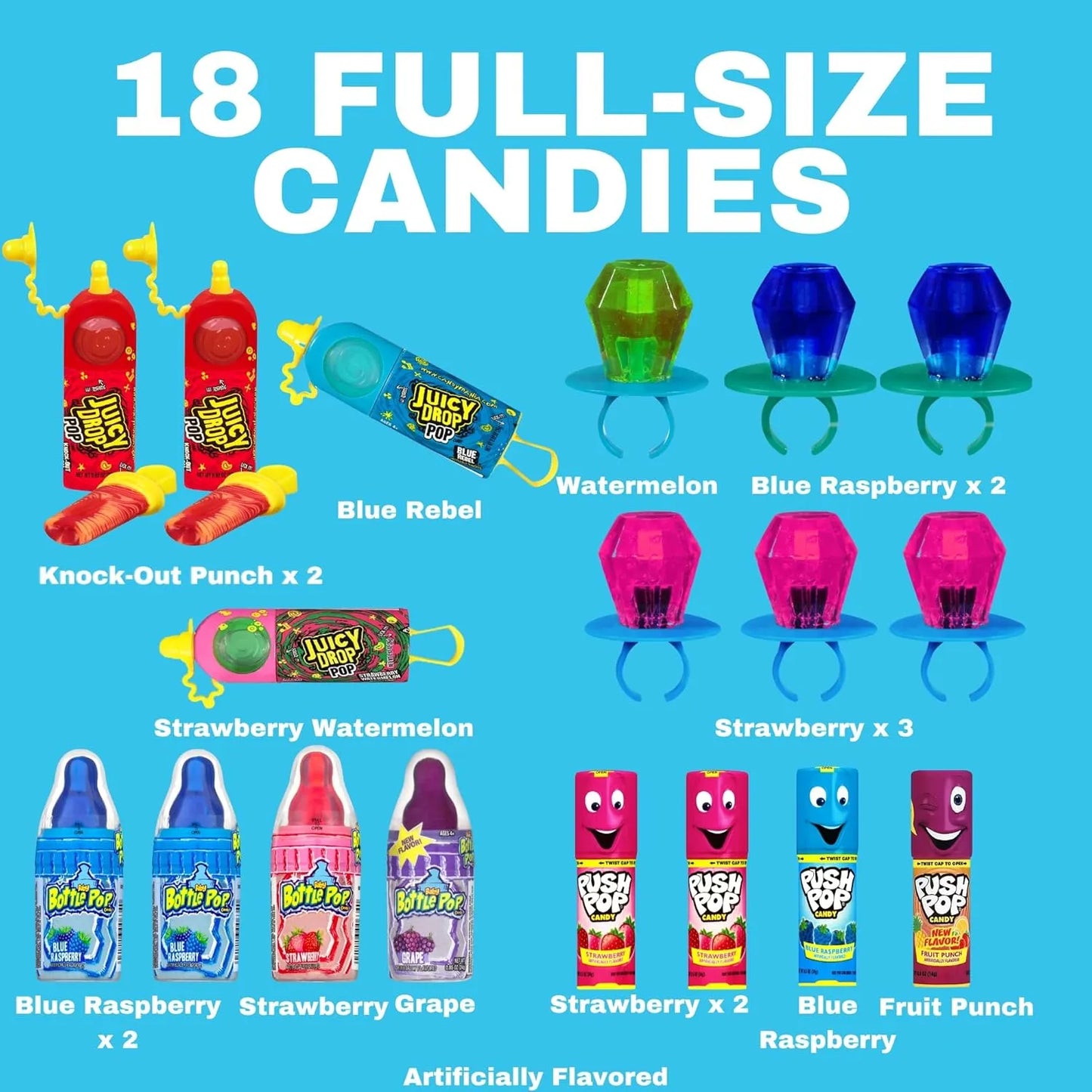 Surtido De 18 Paletas Ring Pop Push Pop Juicy Drop Sabores Afrutados