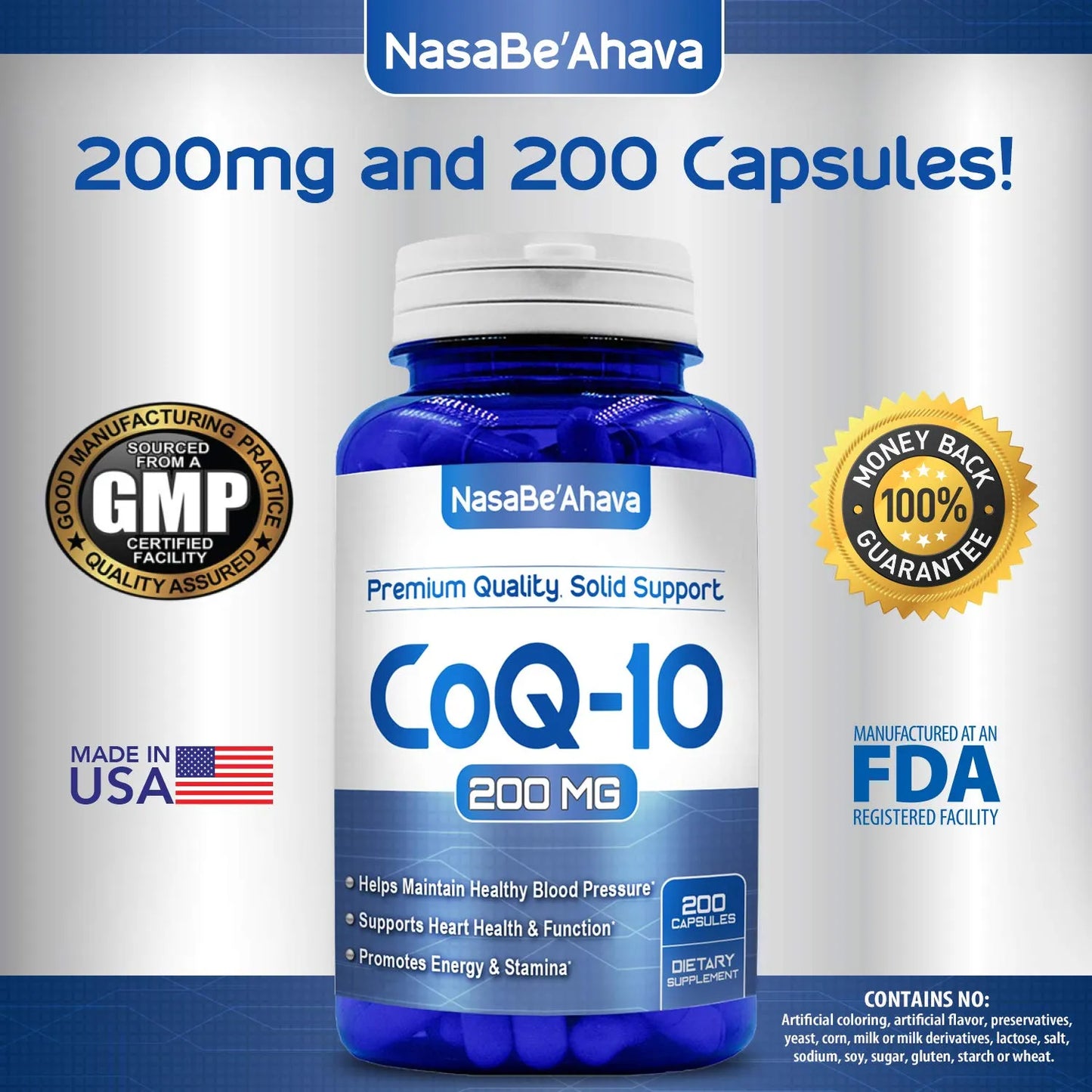 Cápsulas CoQ10 200 Mg Ubiquinona Vegana De Fácil Absorción Para Energía Piel Y Corazón