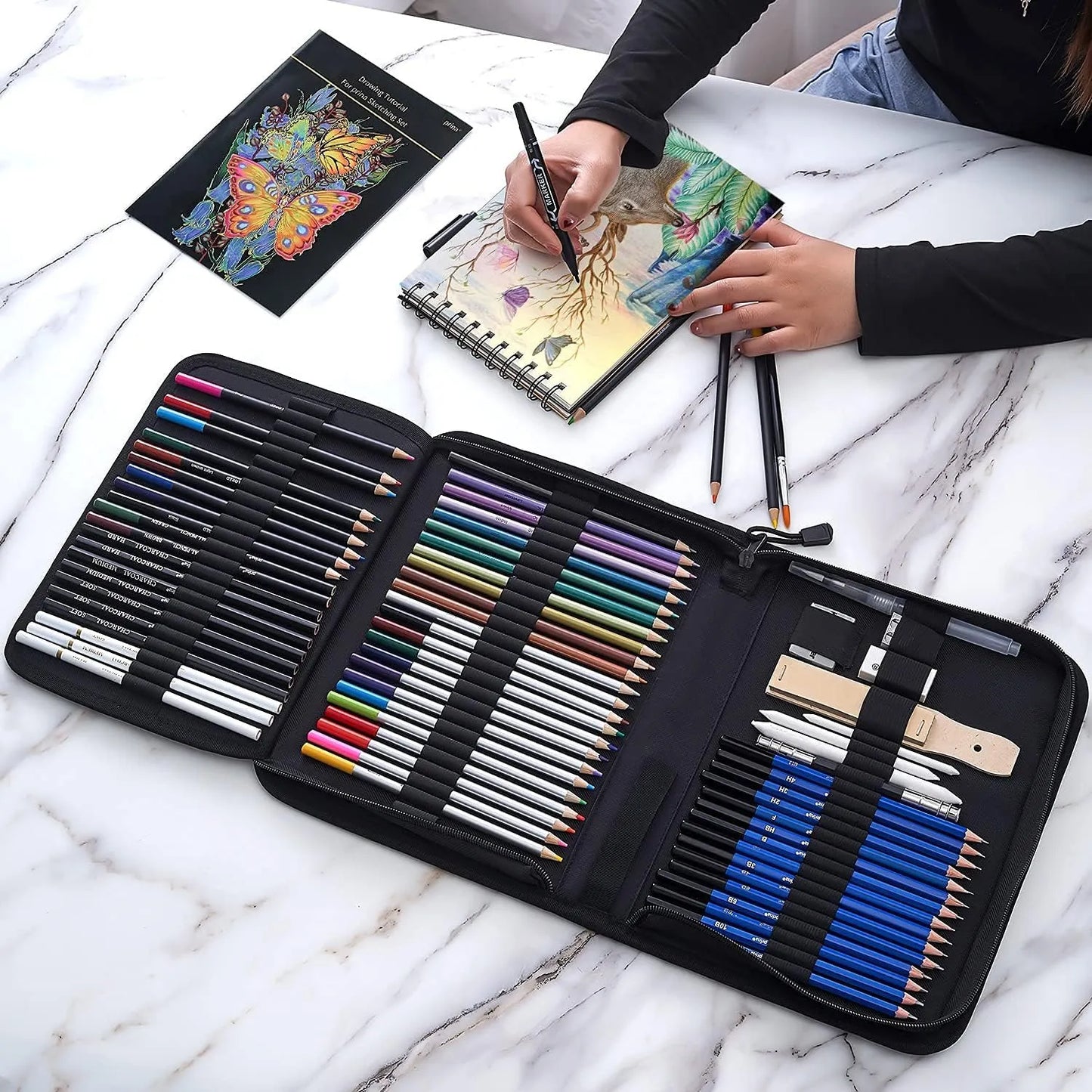 Set De Dibujo Profesional 76 Piezas Bloc 3 Colores Estuche SOMOS IMPORTACIONES GOLD