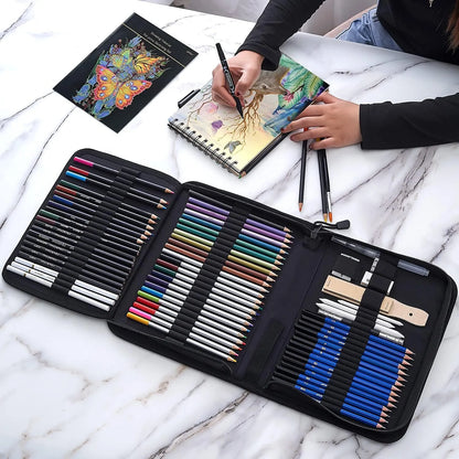 Set De Dibujo Profesional 76 Piezas Bloc 3 Colores Estuche SOMOS IMPORTACIONES GOLD