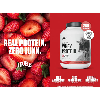 Proteína De Suero Levels Sabor Fresa 5 Lb Ganado Alimentado Con Pasto Sin Artificiales