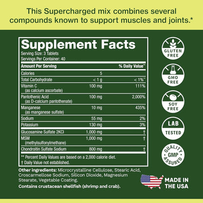 Glucosamina Condroitina MSM 1000 Mg Con Vitamina C Soporte Articular Premium 120 Tabletas