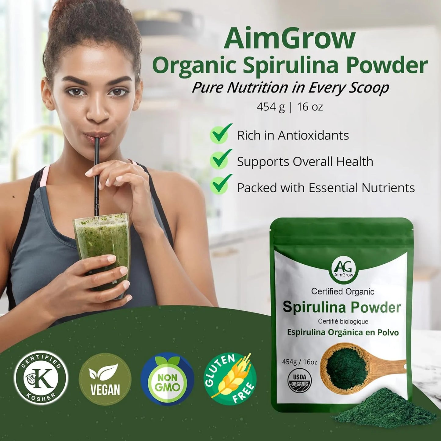 Espirulina Orgánica En Polvo Rico En Proteínas Para Salud Ocular Y Piel