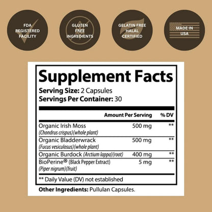 Cápsulas De Musgo Marino Irlandés 500 Mg Apoyo Inmunológico Vegano
