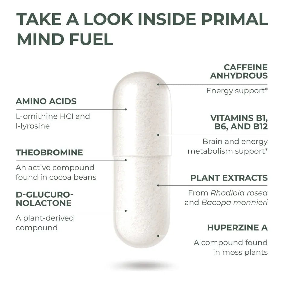 Primal Mind Fuel Brain Booster Paquete X2 Enfoque Memoria Energía
