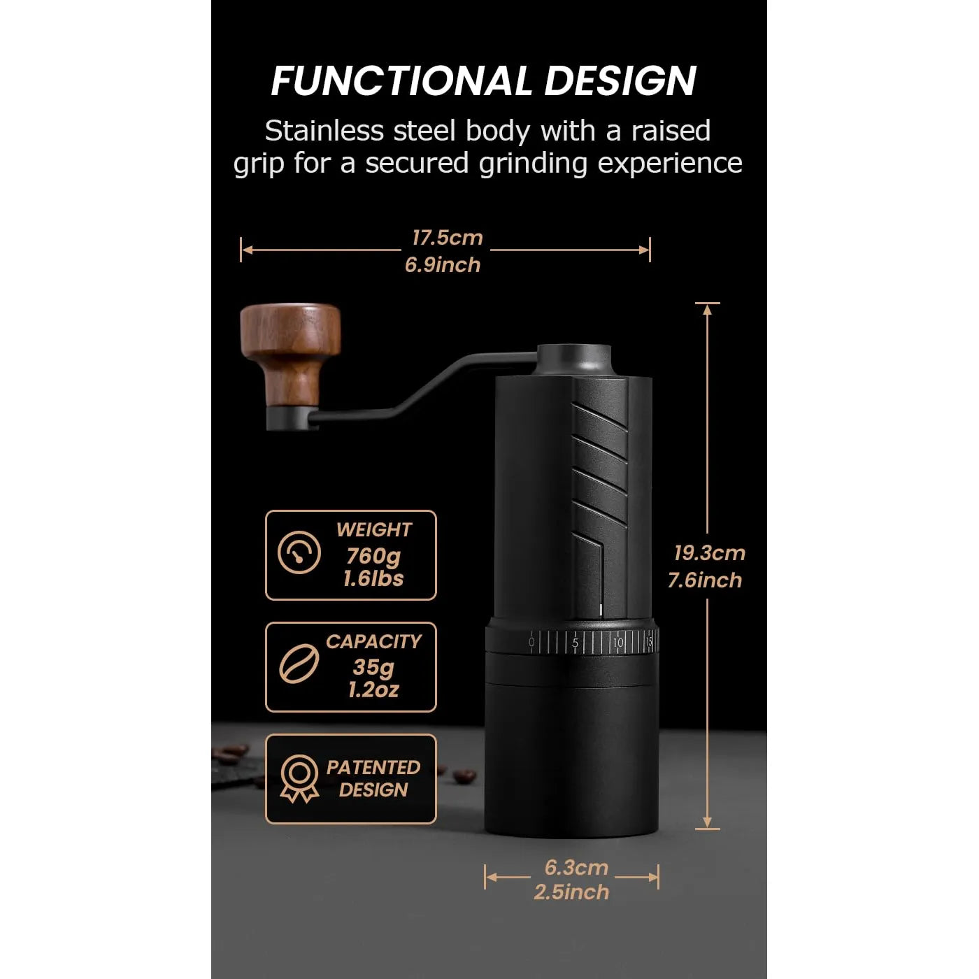 Molinillo De Café Manual O20 20 Niveles Ajuste Acero Inoxidable Titanio Incluye Estuche