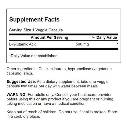 Aminoacido Acido Glutamico 500 Mg 60 Capsulas Vegetales Salud Cognitiva