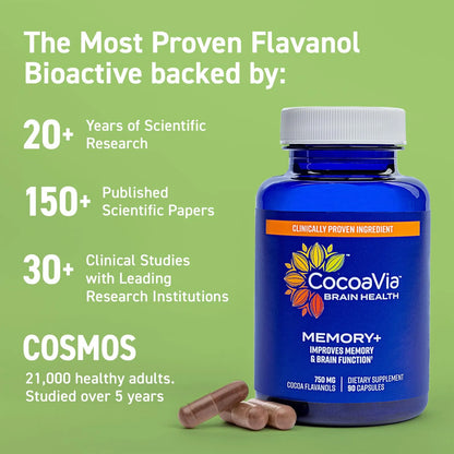 Memory+ Suplemento Cerebral Con Flavanoles De Cacao 750 Mg Para Memoria Y Concentracion 180 Capsulas Vegano