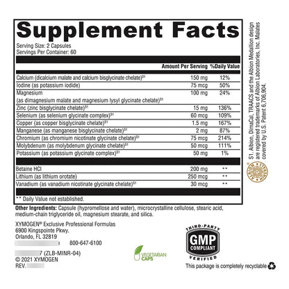 MinRex Suplemento Multimineral Calcio Magnesio Zinc Yodo Selenio Potasio 120 Capsulas