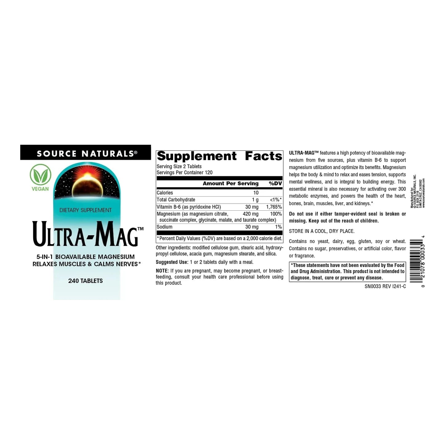 Complejo De Magnesio Ultra Eficiente 240 Tabletas Source Naturals Suplemento Muscular Y Nervioso