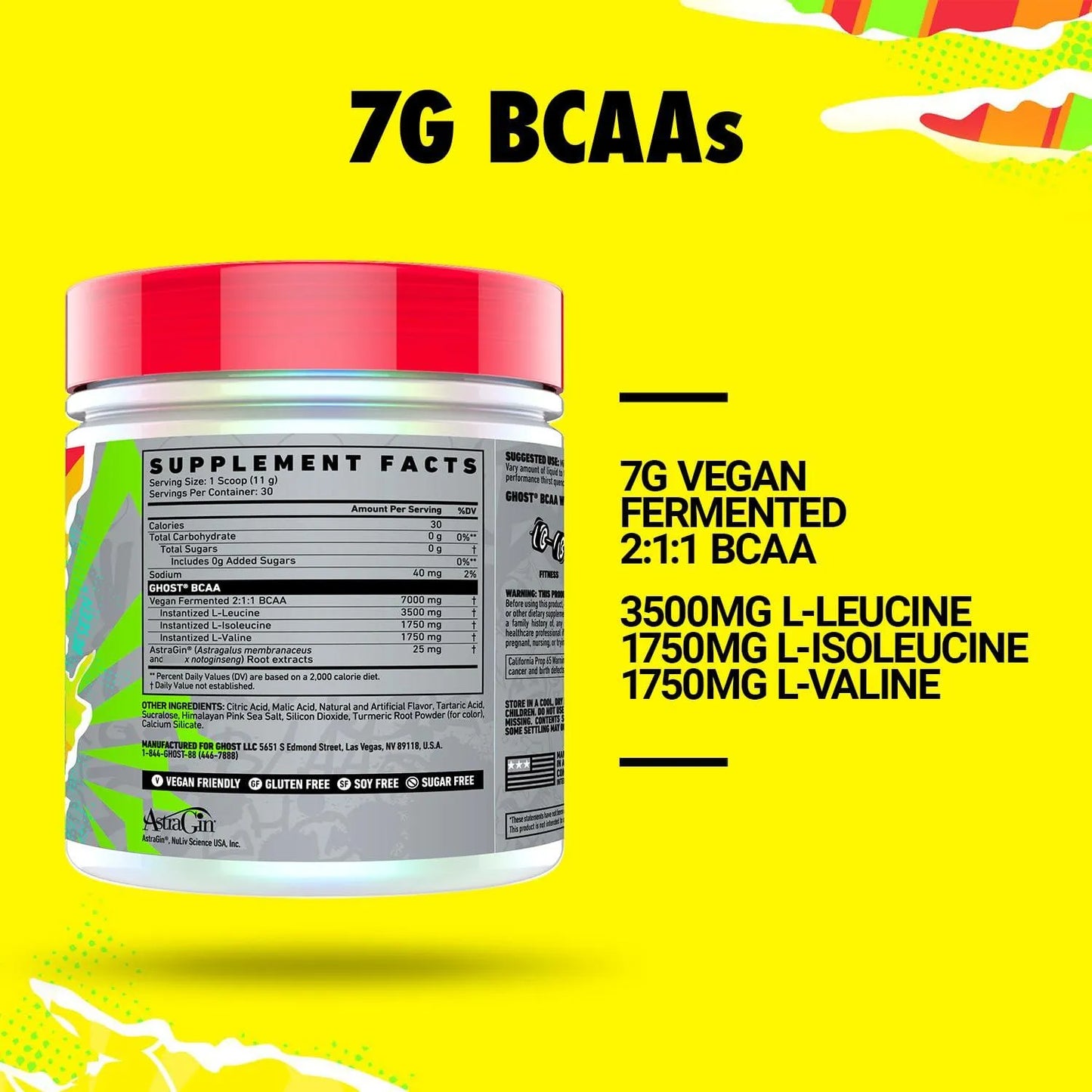 BCAA Suplemento Aminoácidos En Polvo Sabor Limón 30 Porciones Sin Azúcar