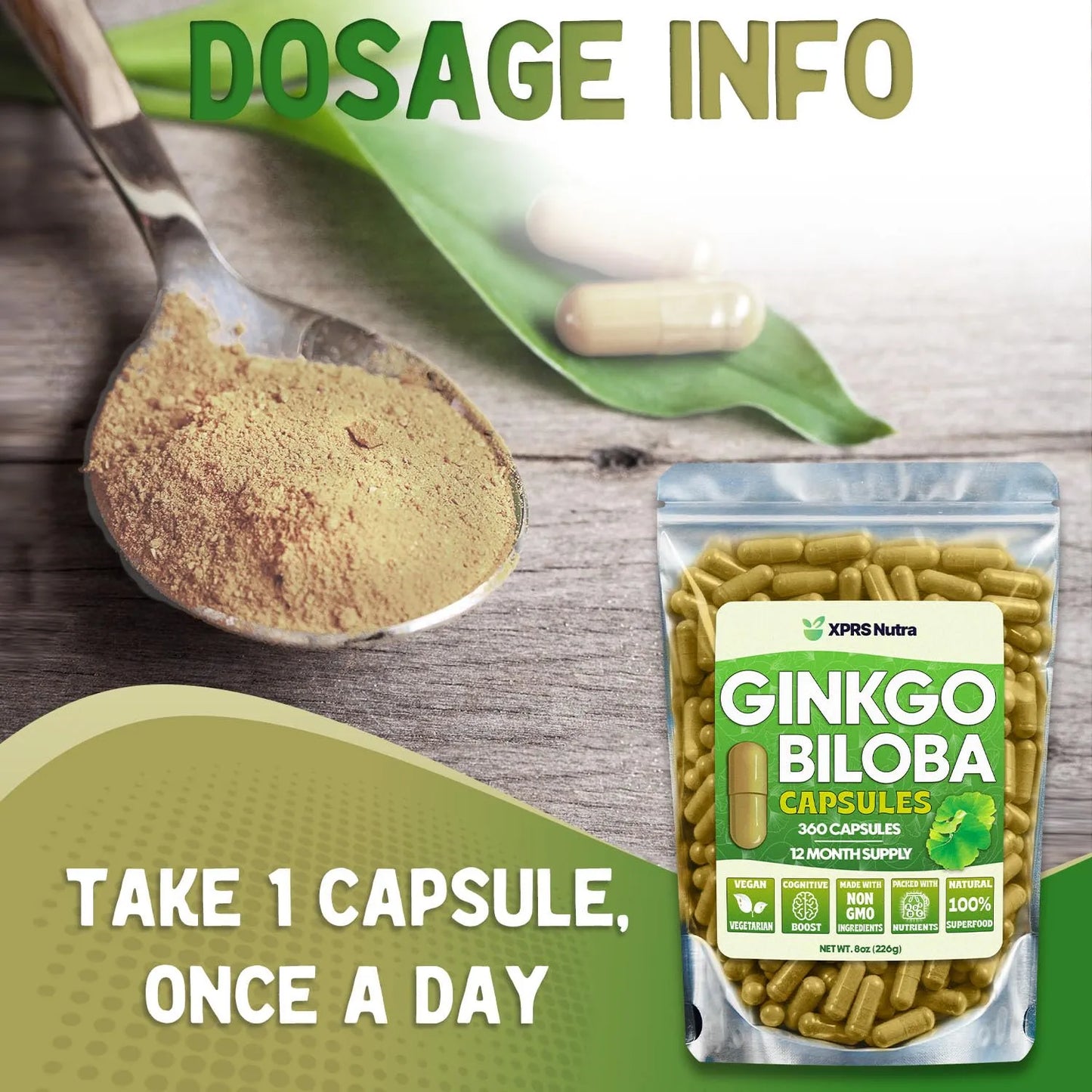 Cápsulas De Ginkgo Biloba 360 Unidades Mejora Cognición Y Enfoque Vegano
