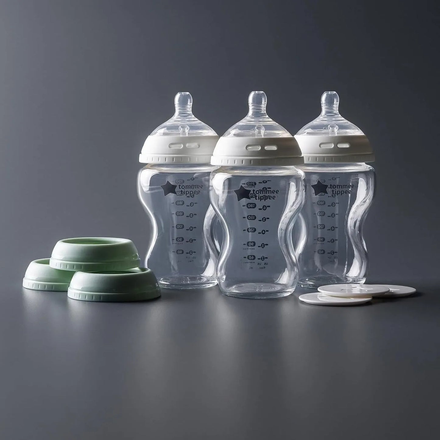 Biberón De Cristal 9 Onzas Con Pezón De Flujo Lento Y Tapas Tommee Tippee Natural Start