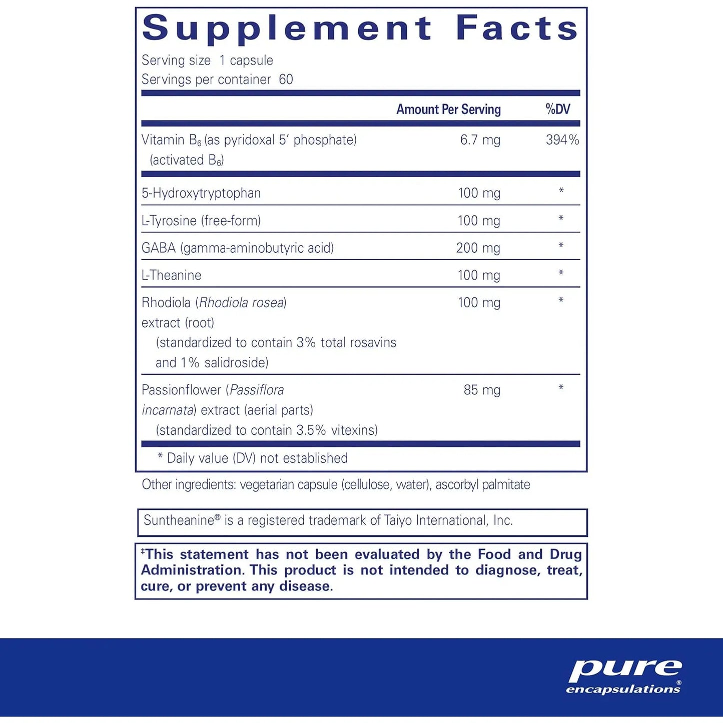 Suplemento Para Manejo Del Estrés Y Bienestar Emocional 60 Cápsulas Pure Encapsulations