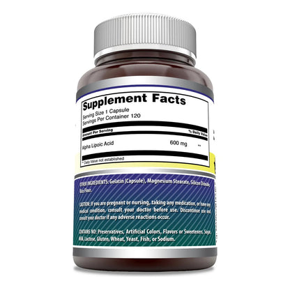 Amazing Formulas Suplemento De Cápsulas De Ácido Alfa Lipoico Ala De 600 Mg Sin Omg Sin Gluten 120 Unidades