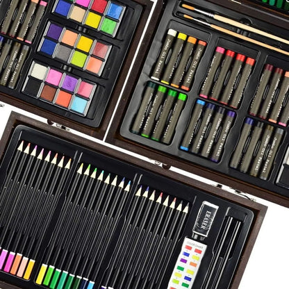 Kit De Dibujo Sunnyglade 145 Piezas Caja Madera Lápices Acuarelas Y Más