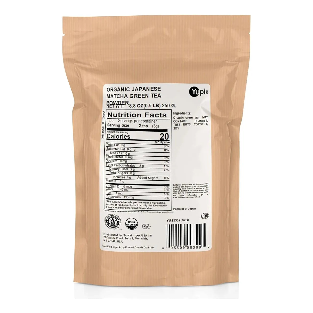 Polvo De Té Verde Matcha Japonés Orgánico 250g Natural Alto En Vitamina A