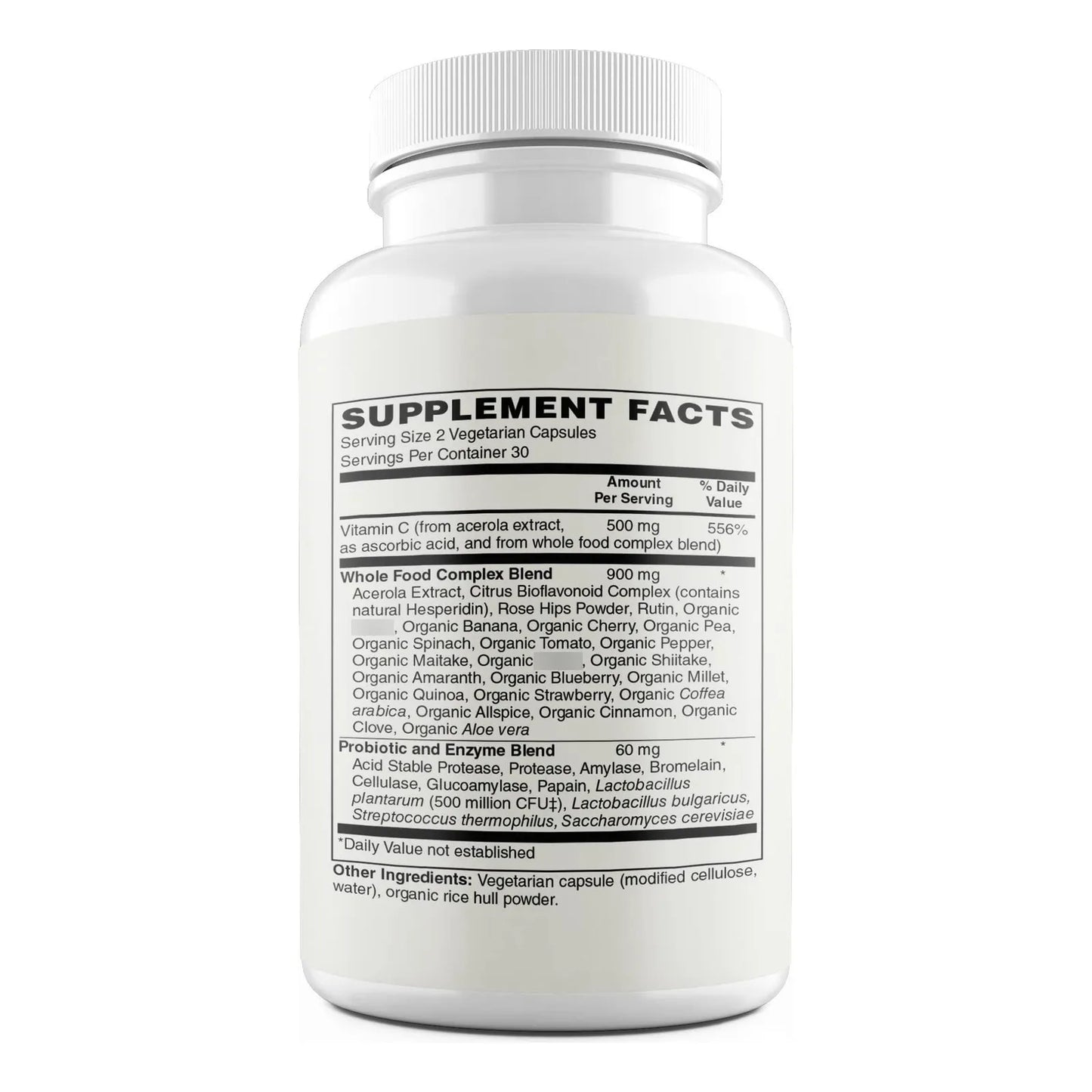 Vitamina C 500 Mg Con Extracto Cereza Acerola Complejo Bioflavonoide 60 Capsulas Veganas