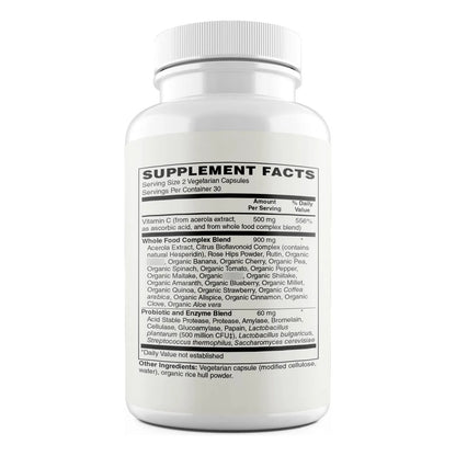 Vitamina C 500 Mg Con Extracto Cereza Acerola Complejo Bioflavonoide 60 Capsulas Veganas
