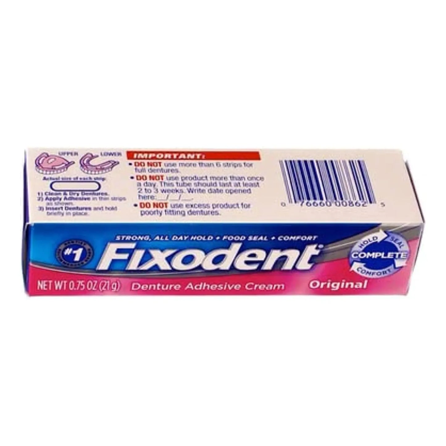Fixodent Crema Adhesiva Para Dentaduras Originales 0.75 Oz Sujeción Fuerte Todo El Día