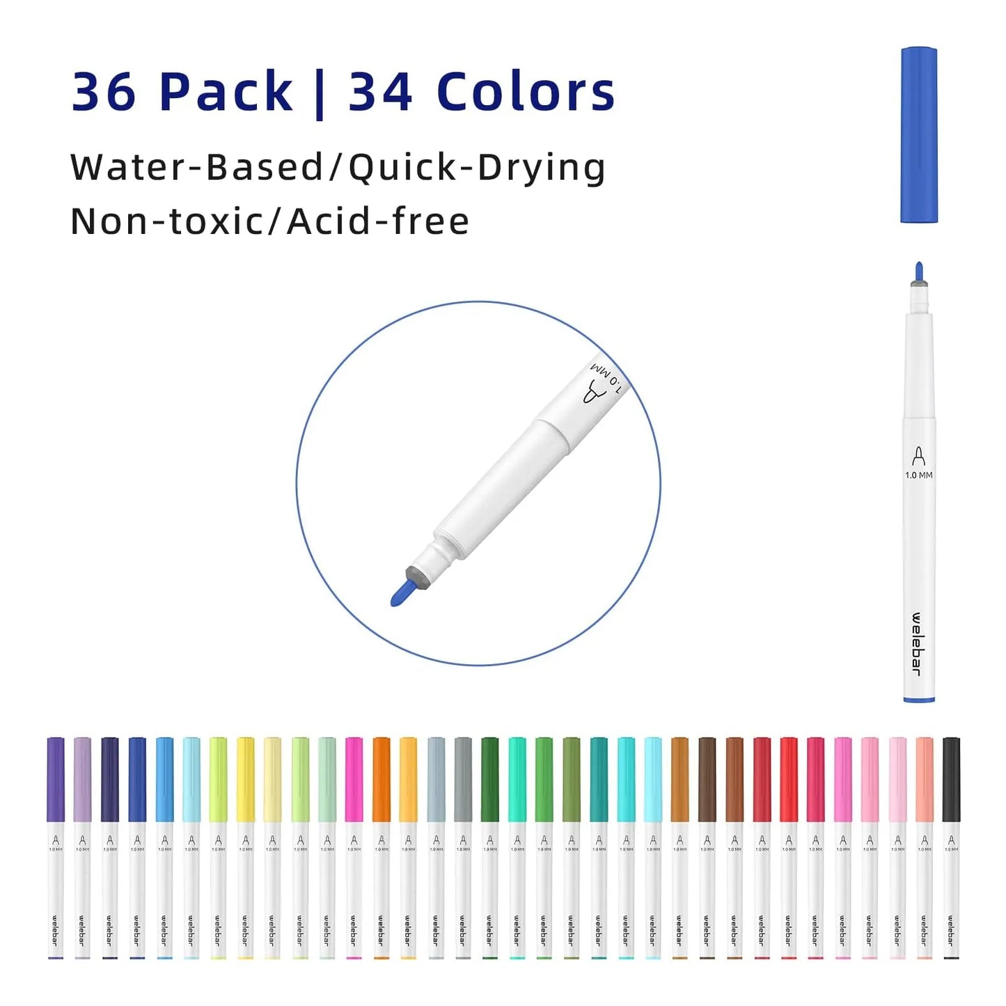 Welebar 1.0 Tip Pen Set 36 Rotuladores Punta Fina Para Cricut Maker 3 Maker Explore Air 2