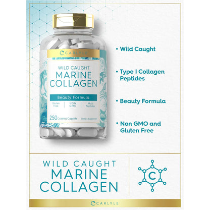Pastillas De Colageno Marino 250 Capsulas Peptidos Naturales Piel Radiante
