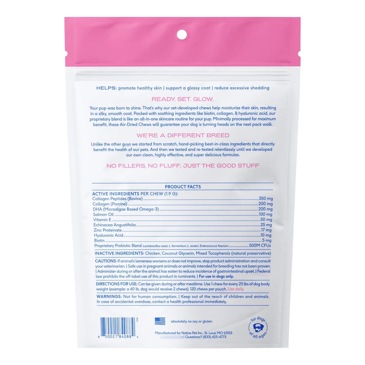 Masticables Omega 3 Para Piel Y Pelaje De Perro Brillo Saludable 120 Chews