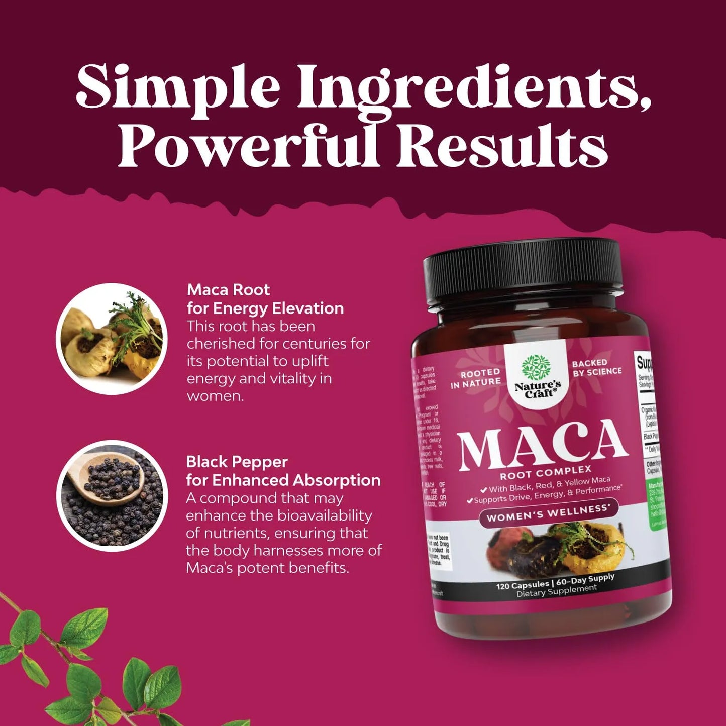 Capsulas De Raiz De Maca Organica Femenina Mezcla Mejorada Energia Y Equilibrio Hormonal