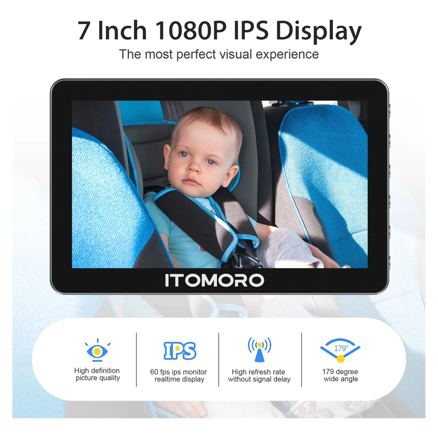 Camara De Coche Para Bebe 7 Pulgadas Dual Vision Nocturna Pantalla IPS 1080P