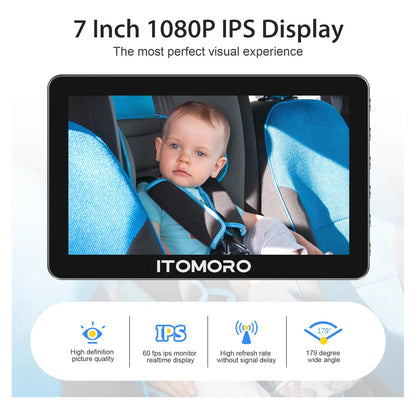 Camara De Coche Para Bebe 7 Pulgadas Dual Vision Nocturna Pantalla IPS 1080P