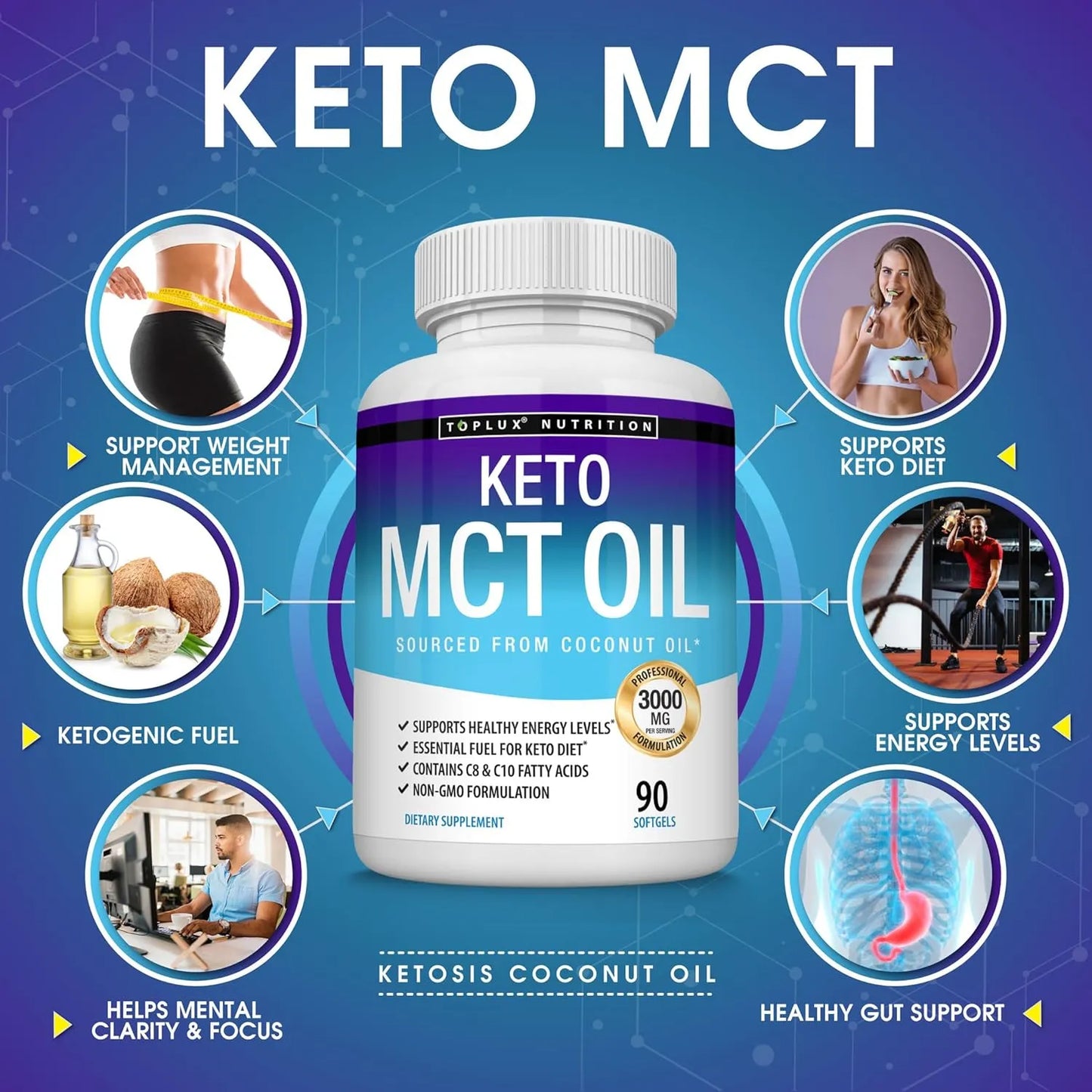 Capsulas De Aceite MCT 3000 Mg Extracto De Coco Puro Energia Keto