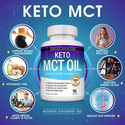 Capsulas De Aceite MCT 3000 Mg Extracto De Coco Puro Energia Keto