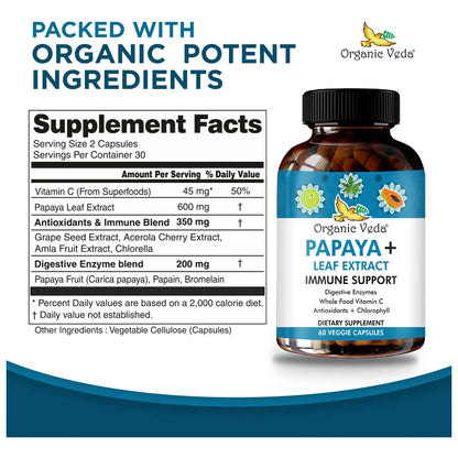 Cápsulas Orgánicas De Hoja De Papaya Con Enzimas Digestivas Refuerzo Inmunológico Y Digestión Saludable