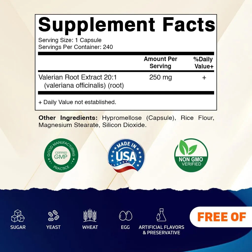 Extracto De Raiz De Valeriana 20X 250 Mg 240 Capsulas Concentrado Herbal