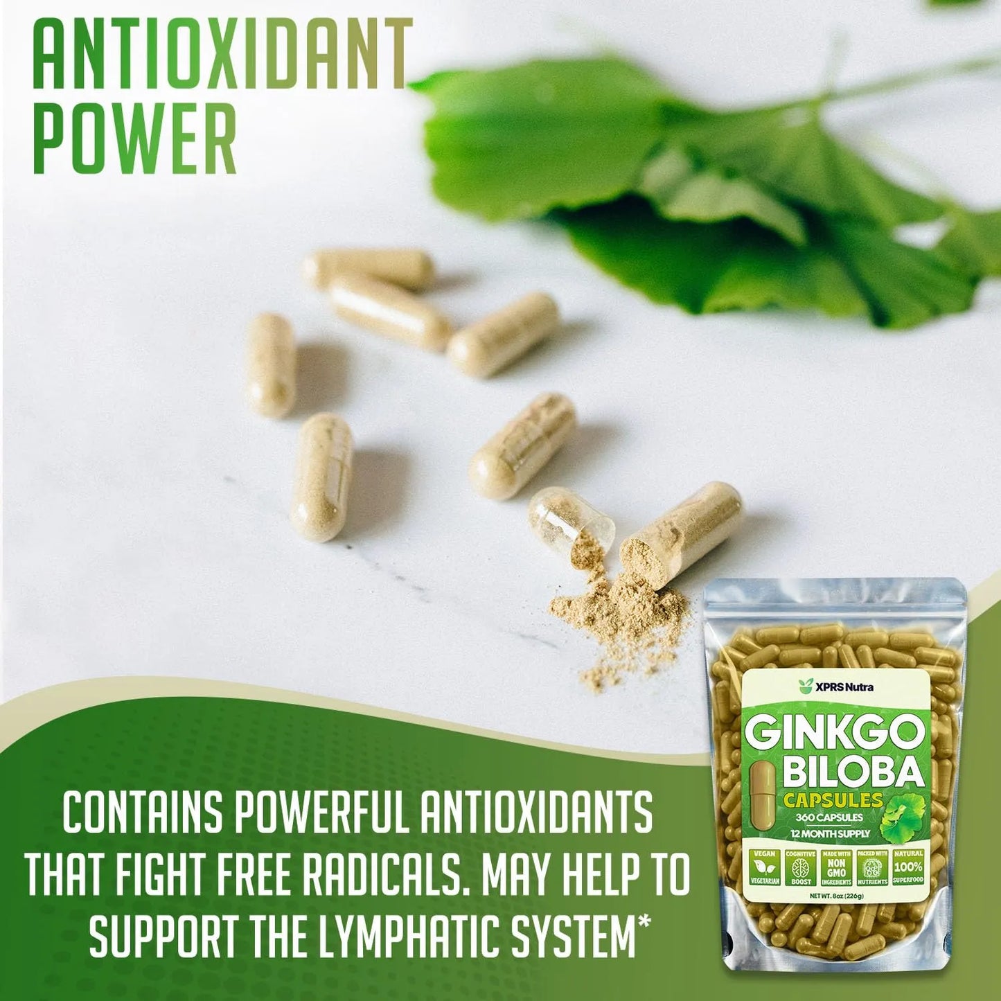 Cápsulas De Ginkgo Biloba 360 Unidades Mejora Cognición Y Enfoque Vegano